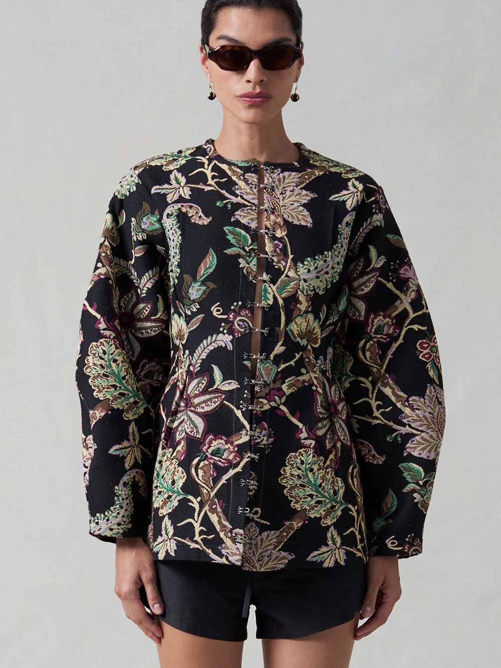 Chan Luu Pinch Waist Cardigan Black Jacquard